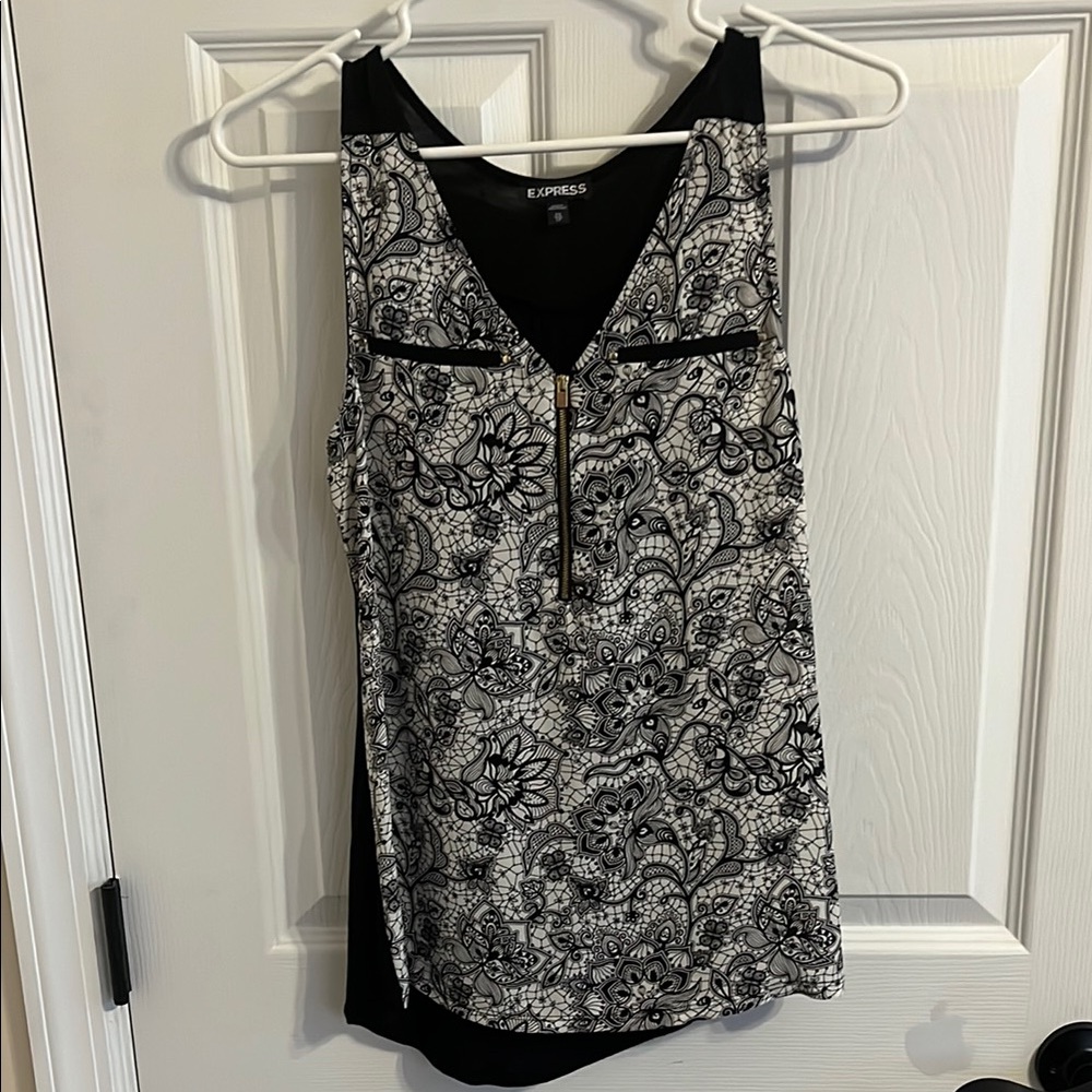 Express Black and White Floral Zip Blouse